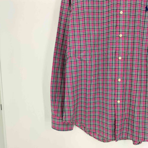 ラルフローレン RALPH LAUREN SLIM FIT ポ二ー刺繍 マドラス チェック L/S ボタンダウン シャツ メンズ import:L