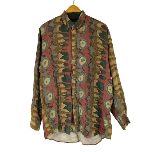 アランドロン ALAIN DELON 総柄 L/S シルク シャツ メンズ LL