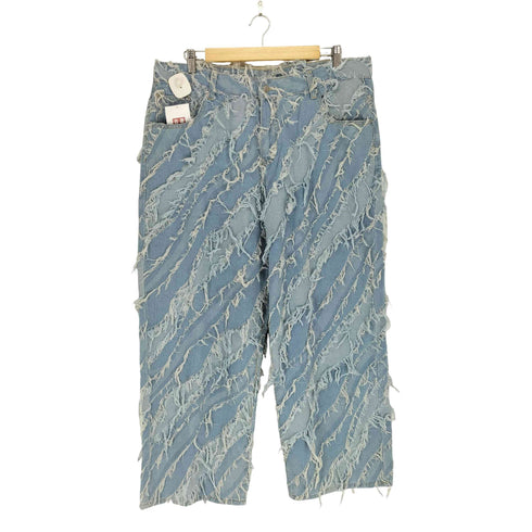 シーイン SHEIN ツイストデニムフリンジワイドパンツ メンズ XXL