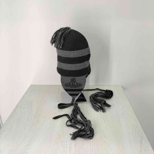 ヴィヴィアンウエストウッド Vivienne Westwood 耳当て付き ボーダー フリンジ ニット帽 レディース