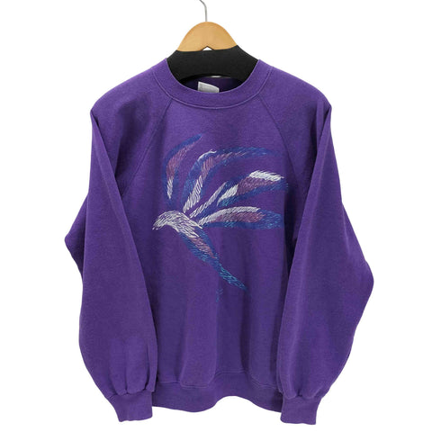 ヘインズ Hanes 90S USA製 ラメ プリント デザイン ラグラン スウェット トレーナー メンズ import:L