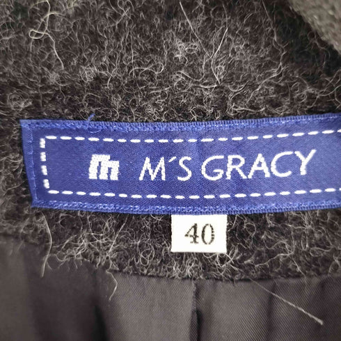 M'S GRACY エムズグレイシー フラワー パール 装飾 リボン アルパカ混 バルーン Aライン シャギー コート レディース JPN:40