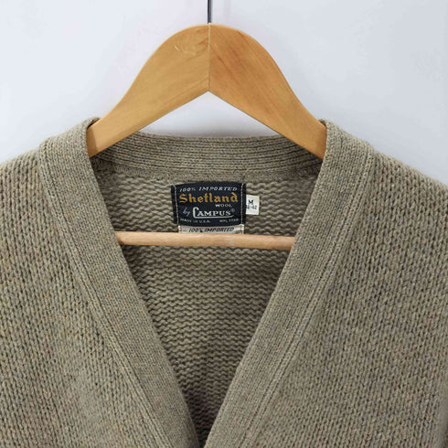 キャンパス CAMPUS 60-70S USA製 黒タグ 2ply shetland wool シェットランドウール メランジ ローゲージ カーディガン vintage ヴィンテージ メンズ import:M