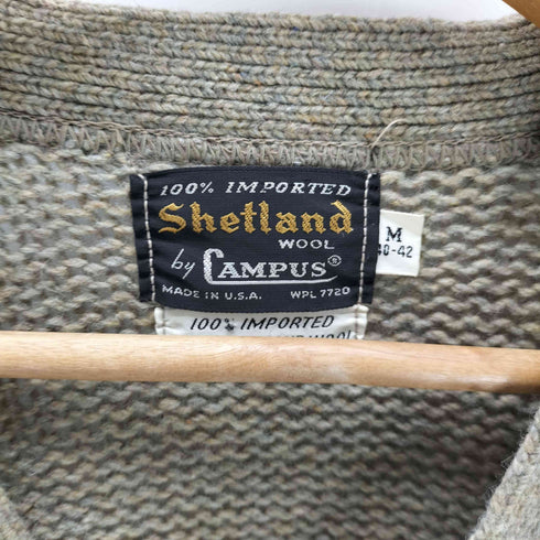 キャンパス CAMPUS 60-70S USA製 黒タグ 2ply shetland wool シェットランドウール メランジ ローゲージ カーディガン vintage ヴィンテージ メンズ import:M