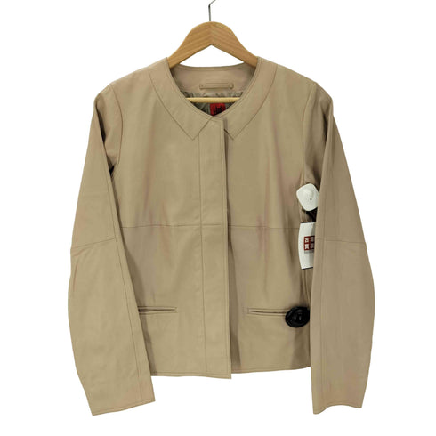 ハートイッセイミヤケ Haat ISSEY MIYAKE 羊革 ラムレザー ノーカラー ジャケット レディース JPN:3