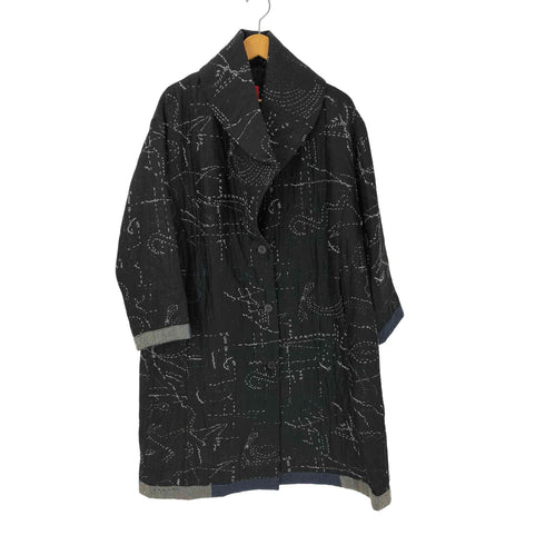 ハートイッセイミヤケ Haat ISSEY MIYAKE 混紡 刺し子 生地 刺繍 総柄 ロング コート レディース JPN:2