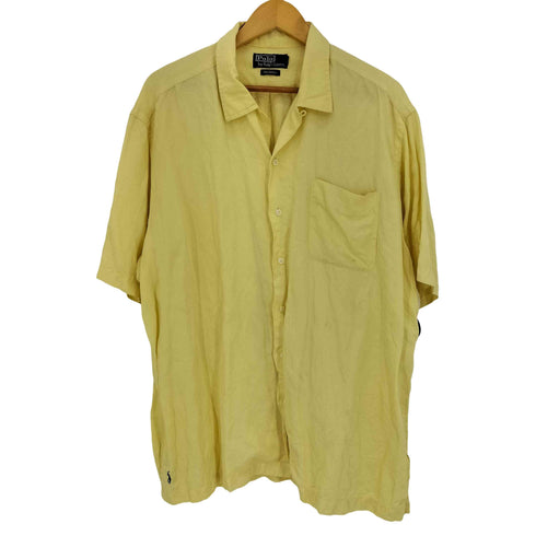 ポロバイラルフローレン Polo by RALPH LAUREN 90-00s CALDWELL シルクリネン 半袖開襟シャツ 裾ポニー メンズ import:XL