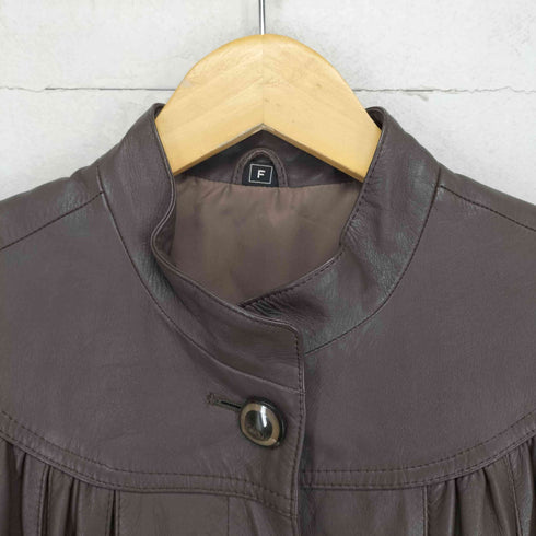cow leather カウレザースタンドカラーデザインコート レディース F