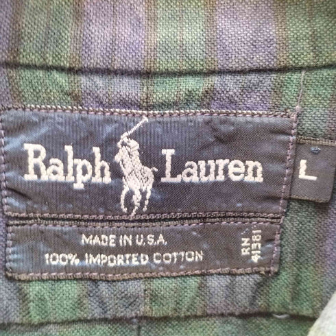 ラルフローレン RALPH LAUREN USA製 ポニー刺繍 ボタンダウン ブラックウォッチ シャツ メンズ import:L
