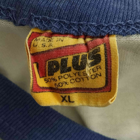 70S~80S TPLUS } USA製 フロッキープリント ラグラン ツートン カットソー メンズ import:XL