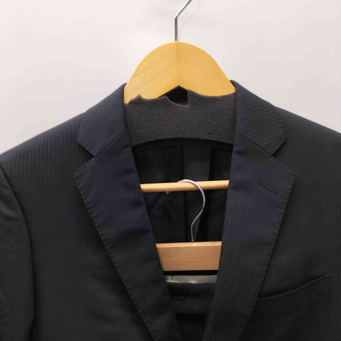 ユナイテッドアローズグリーンレーベルリラクシング UNITED ARROWS green label relaxing 裏地背抜き ウール ポリ シルク 混紡 ストライプ 2B テーラードジャケット スラックス パンツ 裾ダブル セットアップ メンズ ジャケット42パンツ76