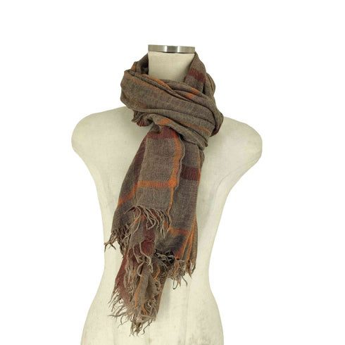 パパス papas チェック柄フリンジガーゼスカーフ カシミヤシルク混 メンズ