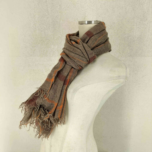 パパス papas チェック柄フリンジガーゼスカーフ カシミヤシルク混 メンズ