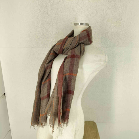 パパス papas チェック柄フリンジガーゼスカーフ カシミヤシルク混 メンズ