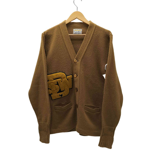 70S BRISTOL PRODUCTS USA製 DSW ワッペン アクリル ニット レタード カーディガン ロングリブ メンズ US:38