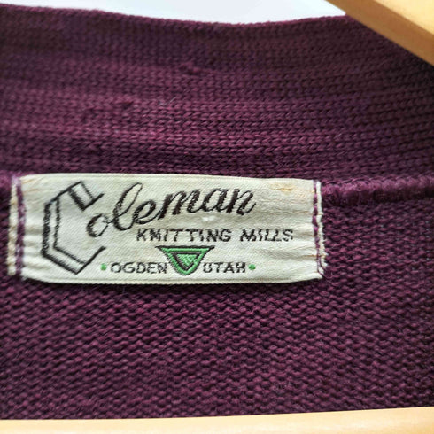 60-70S Coleman KNITTING MILLS エンブレム ロゴ ワッペン ニット レタード カーディガン ロングリブ メンズ