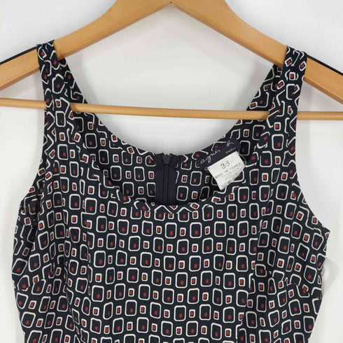アニエスベー agnes b. PARIS フランス製 総柄 タック入り コットン ノースリーブワンピース レディース FR:36