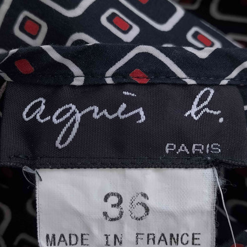 アニエスベー agnes b. PARIS フランス製 総柄 タック入り コットン ノースリーブワンピース レディース FR:36