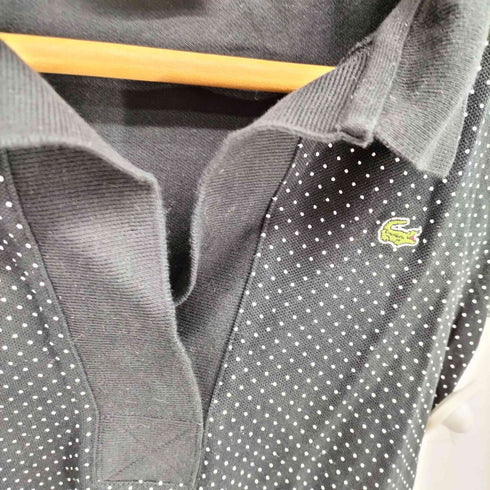 ラコステ LACOSTE ロゴ刺繍 ドット 切り替え S/S スキッパー ポロ シャツ レディース EUR:38