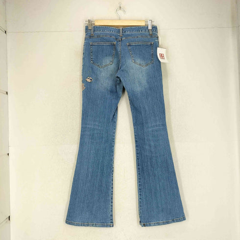 フラワーレース刺繍フレアデニムパンツ Y2K レディース 32
