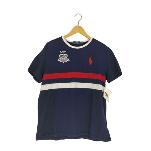ポロラルフローレン POLO RALPH LAUREN ポニー刺繍 USA フロントライン トリムTシャツ メンズ import:L