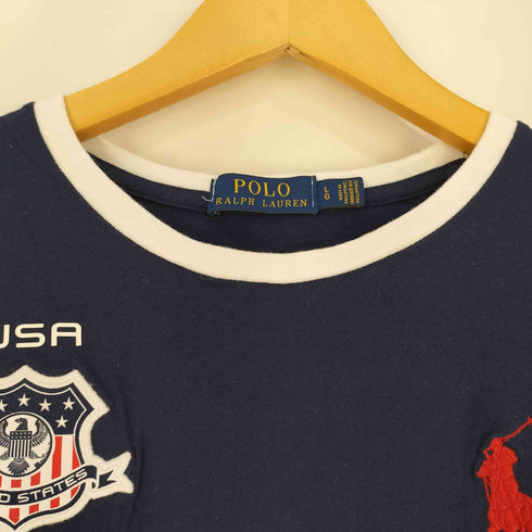 ポロラルフローレン POLO RALPH LAUREN ポニー刺繍 USA フロントライン トリムTシャツ メンズ import:L