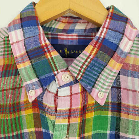 ラルフローレン RALPH LAUREN リネン100% スモールポニー刺繍 マドラスチェック BDシャツ メンズ import:L