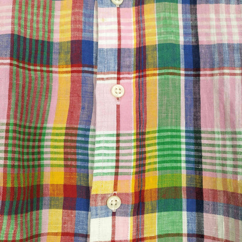 ラルフローレン RALPH LAUREN リネン100% スモールポニー刺繍 マドラスチェック BDシャツ メンズ import:L