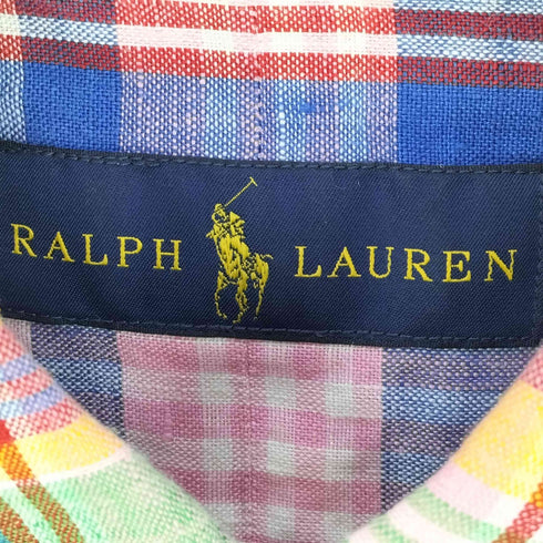ラルフローレン RALPH LAUREN リネン100% スモールポニー刺繍 マドラスチェック BDシャツ メンズ import:L