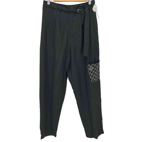 zakasnio ストライプ チェック切替 ベルト付き 2タック パンツ メンズ JPN:L