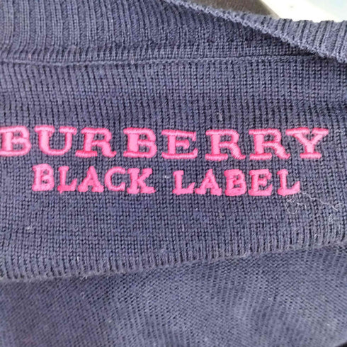 バーバリーブラックレーベル BURBERRY BLACK LABEL ロゴ刺繍 ウール Vネック カーディガン メンズ JPN:3