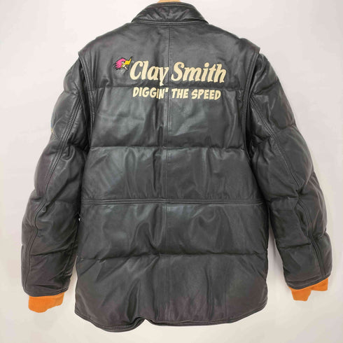 CLAY SMITH ロゴ刺繍 オール シープレザー ボアライナー ダウン ジャケット メンズ JPN:XL