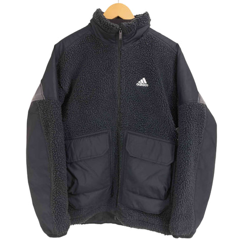アディダス adidas WORD ボアジャケット フリースボアジャケット THE TRHEE STRIPESロゴ ワーディング オーバーサイズド ボア フルジップ ジャケット メンズ JPN:S
