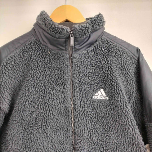 アディダス adidas WORD ボアジャケット フリースボアジャケット THE TRHEE STRIPESロゴ ワーディング オーバーサイズド ボア フルジップ ジャケット メンズ JPN:S
