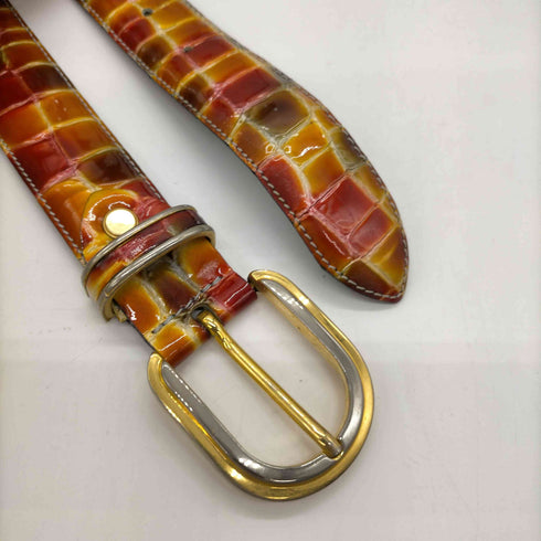 croute de vachette MADE IN ITALY イタリア製 クロコ 型押し 牛革 リアル カウ レザー ベルト メンズ