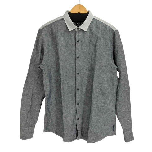 アルマーニエクスチェンジ ARMANI EXCHANGE ストライプ切替カラー L/S コットンリネンシャツ メンズ import:M