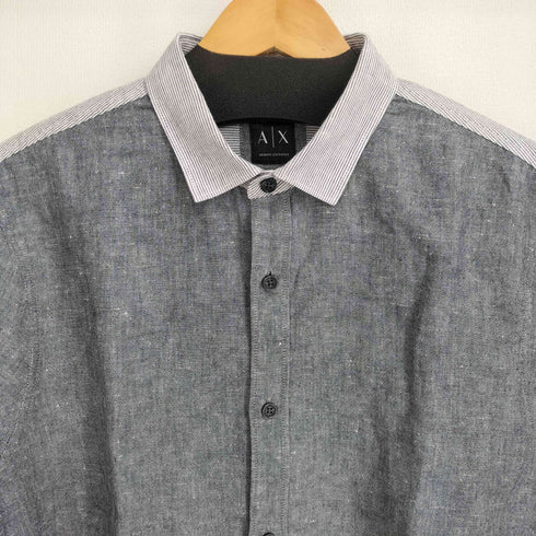アルマーニエクスチェンジ ARMANI EXCHANGE ストライプ切替カラー L/S コットンリネンシャツ メンズ import:M