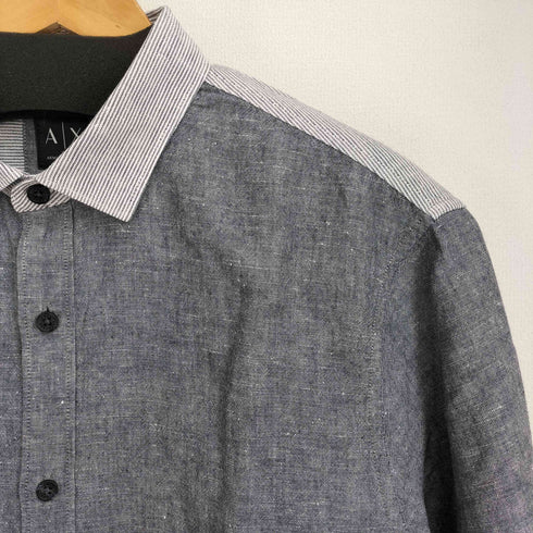 アルマーニエクスチェンジ ARMANI EXCHANGE ストライプ切替カラー L/S コットンリネンシャツ メンズ import:M