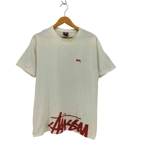 ステューシー Stussy ワンポイント ストックロゴ 刺繍 裾 プリント S/S クルーネック Tシャツ メンズ import:L