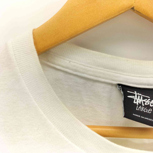 ステューシー Stussy ワンポイント ストックロゴ 刺繍 裾 プリント S/S クルーネック Tシャツ メンズ import:L