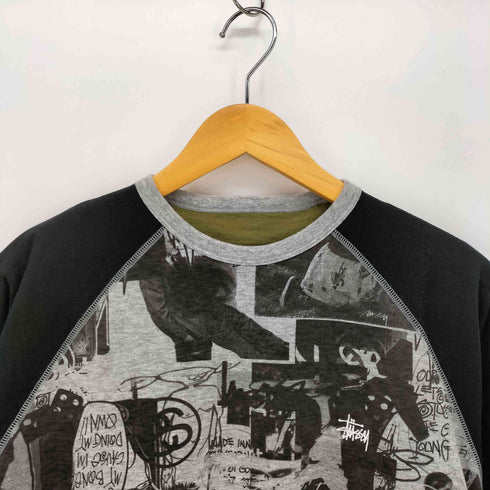 ステューシー Stussy ダブルフェイス リバーシブル ラグラン 総柄 クルーネック Tシャツ メンズ import:XL
