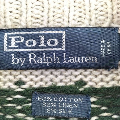 ポロバイラルフローレン Polo by RALPH LAUREN ノルディック柄 リネンシルク混 ハーフボタン ハイネックニット メンズ import:L