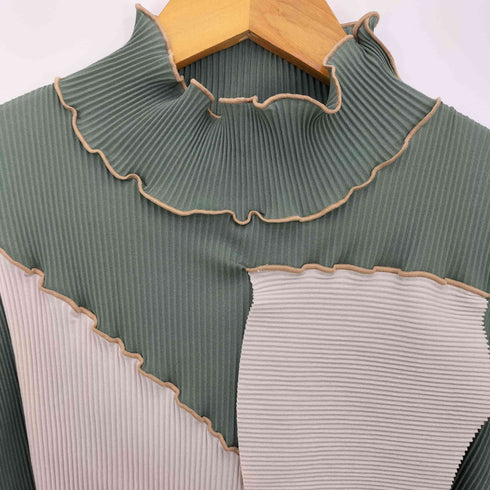 トゥードゥーコトハヨコザワ todo kotoha yokozawa ロングスリーブハイネックドレス プリーツパッチワークワンピース レディース