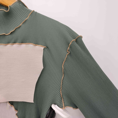 トゥードゥーコトハヨコザワ todo kotoha yokozawa ロングスリーブハイネックドレス プリーツパッチワークワンピース レディース