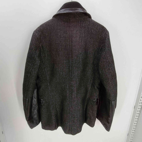 ジョンガリアーノ JOHN GALLIANO VIRGIN WOOL バージンウール ヘリンボーン レザーニット 切り替え フックデザイン ショールカラー ジャケット メンズ EUR:46