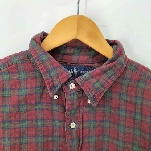 ラルフローレン RALPH LAUREN USA製 ロゴ刺繍 チェックボタンダウンシャツ メンズ