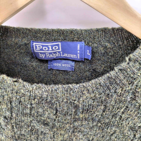 ポロバイラルフローレン Polo by RALPH LAUREN ポニー刺繍 ケーブル編み エルボーパッチ クルーネック プルオーバー ウール ニット セーター メンズ import:L
