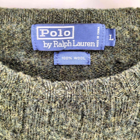 ポロバイラルフローレン Polo by RALPH LAUREN ポニー刺繍 ケーブル編み エルボーパッチ クルーネック プルオーバー ウール ニット セーター メンズ import:L