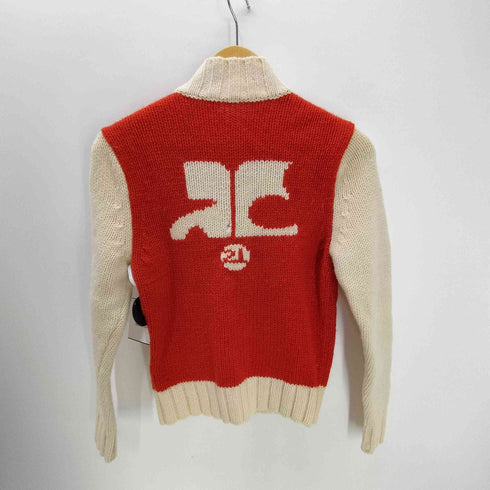 クレージュ courreges バックロゴ スイッチングカラー ローゲージ スタンドネック ニット ジャケット ブルゾン Y2K レディース FR:38