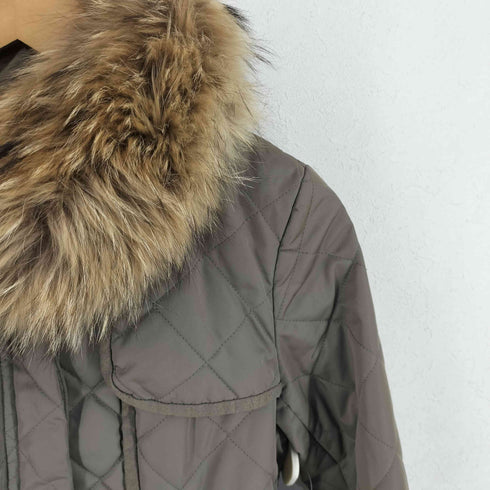 ユナイテッドアローズ UNITED ARROWS ラクーンファー 裏地レオパード柄 キルティングコート レディース JPN:38